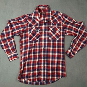 Vintage‎ Levi's Shirt Mens Small Red Plaid Button Up Shirt Made in USA Pockets